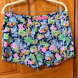 Lilly Pulitzer X Disney Agean Navy Floral & Castle Scallop-Hem Shorts